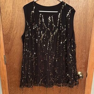 BloomChic Black and Silver Sequin Sleeveless Blouse